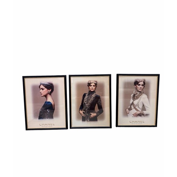 Other - 2011 CHANEL Picture Framed Fashion Advertisement Prints Wall Art Decor Set of 3